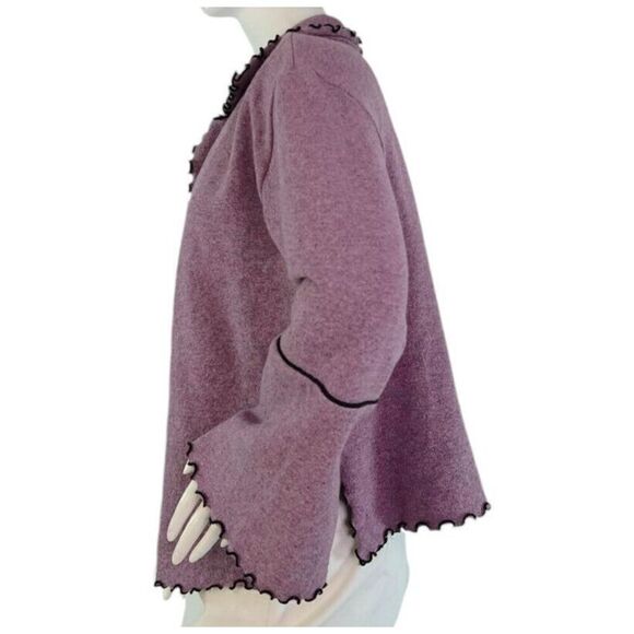 JES Irie Wear Wool Lilac Pink Open Short Cardigan with Ruffle Trim, Size S - Picture 3 of 7